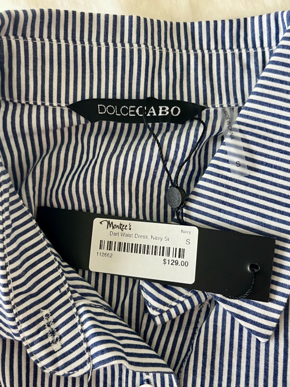 New Blue and White Pinstripe Button-Front Shirt Dress - Picture 5 of 5
